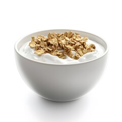 A bowl of Greek yogurt on a white background, high-resolution photography, 