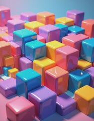 Obraz premium Colorful 3D cubes stacked in an asymmetric grid formation