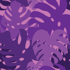 Purple tropical hand made leaves seamless pattern. Hawaiian printable vector background ideas for textile, home decor, template, banner, poster, wall paper, laminates, banner. Vector illustration.
