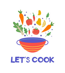 culinary course poster concept scandinavian style illustration pan products farm market restaurant menu design banner cookbook page let's cook
