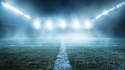 Night stadium field, spotlight, fog, game, empty