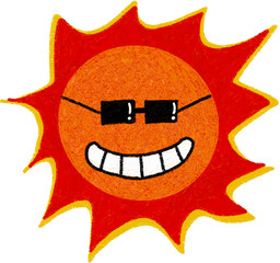 Cool Sun Character with Sunglasses – Crayon Style Summer Illustration