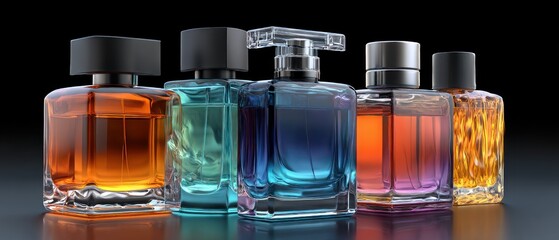 Perfume bottles in various colors