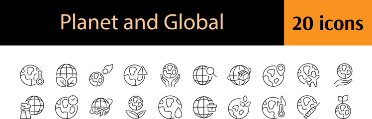 Leaves, Plane, Eco Modern Outline Style Icons for Design, Cards, Apps, Social Networks