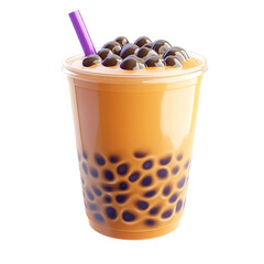Close-up of a bubble tea drink in a plastic cup isolated on transparent background.