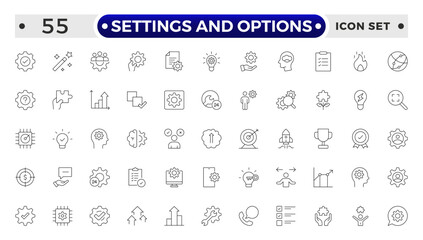 Settings and Options icon vector set. Containing software update, configuration, customization, options, maintenance, progress bar, upgrade, settings, installation, process, service.