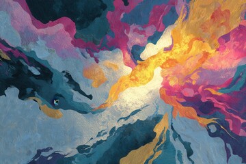 Naklejka premium Abstract watercolor painting with vibrant color swirls and textures 