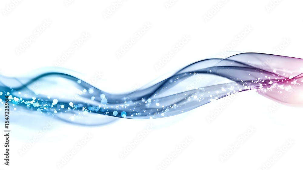 Poster dynamic flowing waves in blue and pink gradient colors with sparkling particles create elegant motio