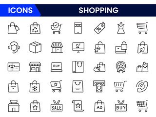 Vibrant vector web line icons depicting shopping, e-commerce, carts, payments, and seamless online retail experiences for dynamic consumer engagement.