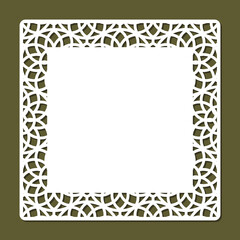 Form with openwork edge. Square sheet, certificate, blank for card, invitation, congratulations with abstract pattern. Copy space, empty space for text. Template for plotter laser cutting of paper.
