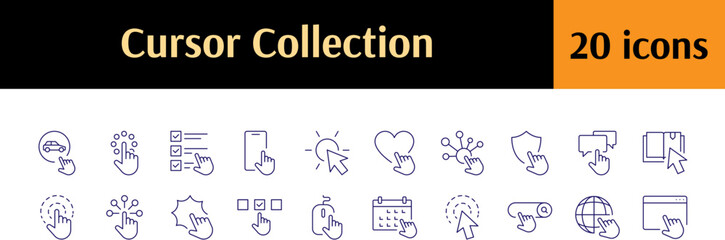 Pack of Computer and Monitor Related Line Icons. Cursor, Pointer Outline Signs for Graphic and Web Design, Apps, Adverts, Various Cards