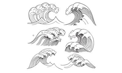 Ocean wave vector illustration in Japanese woodcut style