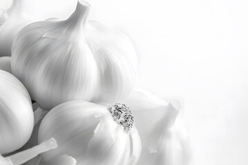 A garlic bulb and some sliced cloves of garlic on a white background, photographed