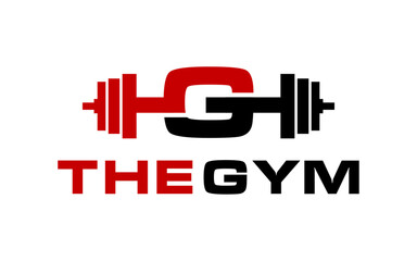 Fitness barbell with initial letter G logo