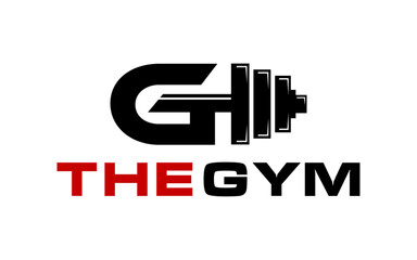 Fitness barbell with initial letter G logo
