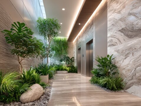 Modern lobby with plants