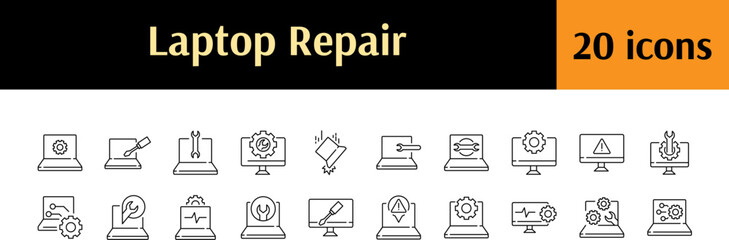 Laptop Repair Modern Outline Style Icons for Design, Cards, Apps, Social Networks
