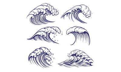 Ocean wave vector illustration in Japanese woodcut style
