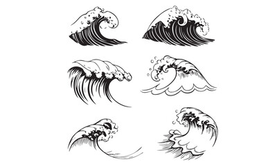 Ocean wave vector illustration in Japanese woodcut style
