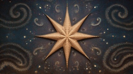 Mystical golden guiding star on a textured, celestial background with starry swirls