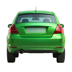 Green Car Back View Isolated on Pure White Background

