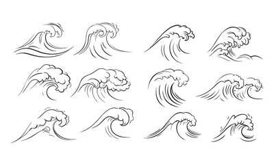 Obraz premium Ocean wave vector illustration in Japanese woodcut style