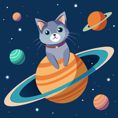 Naklejka premium Cute cat astronaut on a planet in space