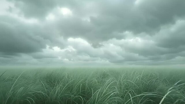 Wild grassland under dramatic stormy skies footage
