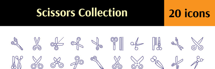 Haircut Line Icon Bundle. Scissors Outline Signs for Graphic and Web Design, Apps, Adverts, Various Cards