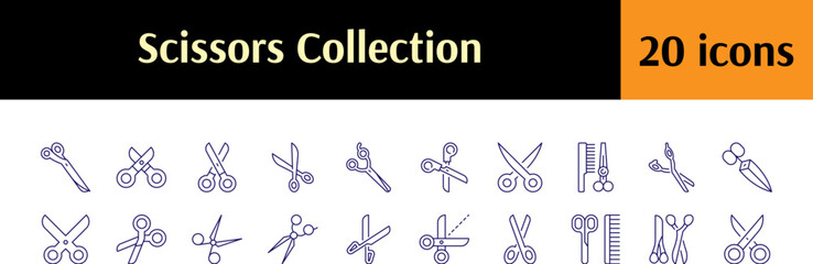 Haircut Thin Line Icon Set. Scissors Outline Signs for Graphic and Web Design, Apps, Adverts, Various Cards