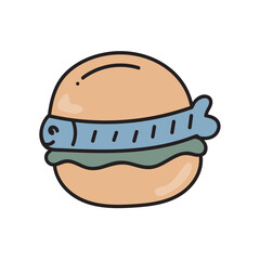 hand drawing burger with fresh fish element illustrator 