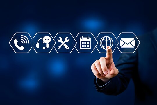 Technical Support and Customer Service Concept. Icon of tools, with icons for customer service, 247 support, communication, and technical maintenance. business technology in customer assistance.