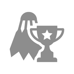 Badminton championship or competition vector icon. Shuttlecock, feather or shuttle with champion award cup.