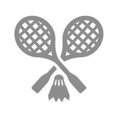 Badminton game vector icon. Two racquets crossed with shuttlecock or shuttle.
