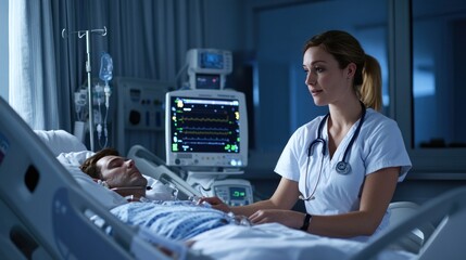 Nurse tending to patient in hospital