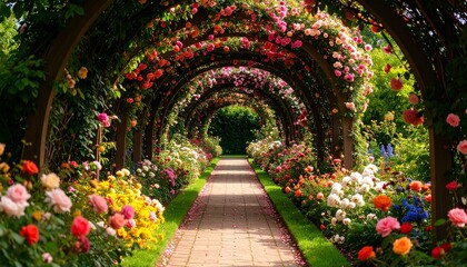 Fototapeta premium Stunning Rose Garden Archway with Colorful Blooms