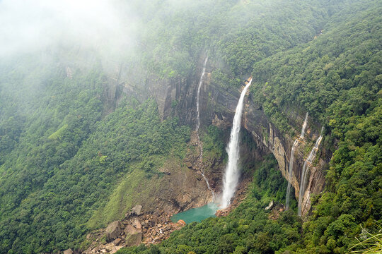 Cloudy View of NohKaLikai Waterfalls – Cherrapunjee, Meghalaya, India - Powered by Adobe