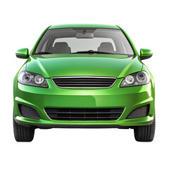 Green Car Front View Isolated on Pure White Background

