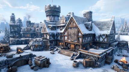 Snowy Medieval Village: Winter Inn