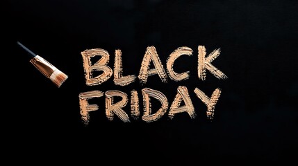 Glowing copper metallic text Black Friday written on dark background with makeup brush, creative seasonal sale concept for social media and advertising.