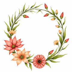 Obraz premium Floral wreath illustration with colorful flowers and green leaves 