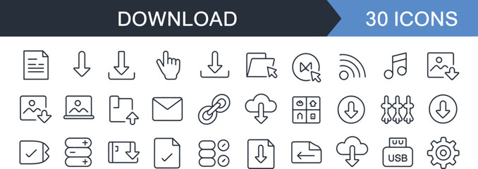 Download icons set with arrows files folders and cloud symbols