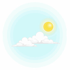 Fototapeta premium Cartoon sun shining with white clouds in a blue sky 