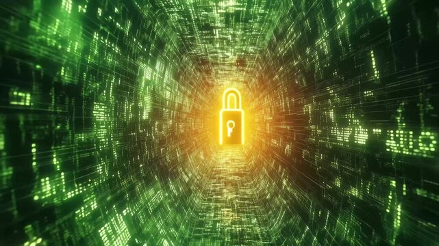 Visual representation of digital security and encryption in a futuristic environment