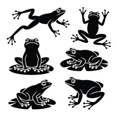 Stylized Frog Silhouettes: A Collection of Poses