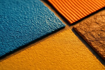 Fototapeta premium Textured Paper Squares in Blue, Orange, Yellow, and Brown