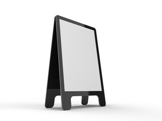 3D Realistic floor plastic standing folding sandwich board mockup. Blank portable vertical info placard sign holder stand for welcome sign, greeting, banner, ads, showcase, sidewalk or caution sign