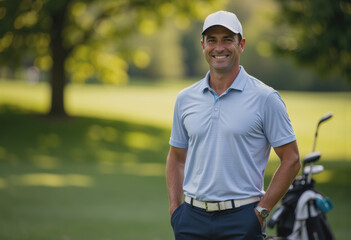 Smiling golfer enjoying a sunny day in the backyard