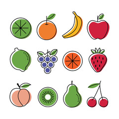 Assorted Fruits Vector Illustration Colorful Graphic Design Element Isolated on White Background