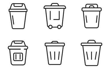 Trash Bin Icon Set – Outline Style Waste, Recycling, Solar, and Eco-Friendly Symbols for Sustainable Living	
